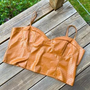 Pretty little thing brown crocodile print corset zipper crop top